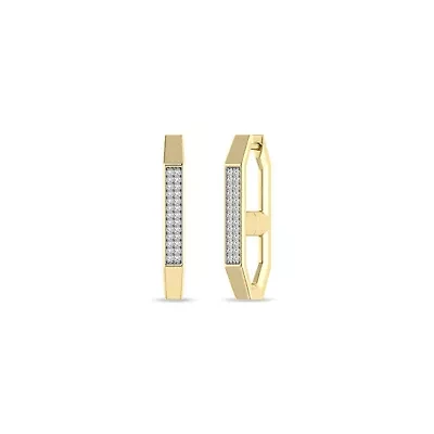 1/5 Cttw Natural Diamond Hoop Earrings 24.30 MM Huggies 925 Silver Yellow Plated