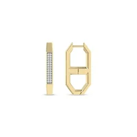 1/5 Cttw Natural Diamond Hoop Earrings 24.30 MM Huggies 925 Silver Yellow Plated