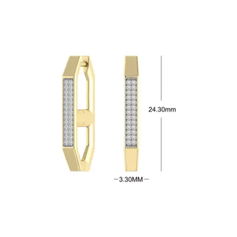 1/5 Cttw Natural Diamond Hoop Earrings 24.30 MM Huggies 925 Silver Yellow Plated
