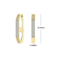 1/5 Cttw Natural Diamond Hoop Earrings 24.30 MM Huggies 925 Silver Yellow Plated