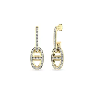 Marine Link Chain Style Dangle Earrings 1/3 Cttw Natural Diamond Studs 925 Silver Yellow Plated