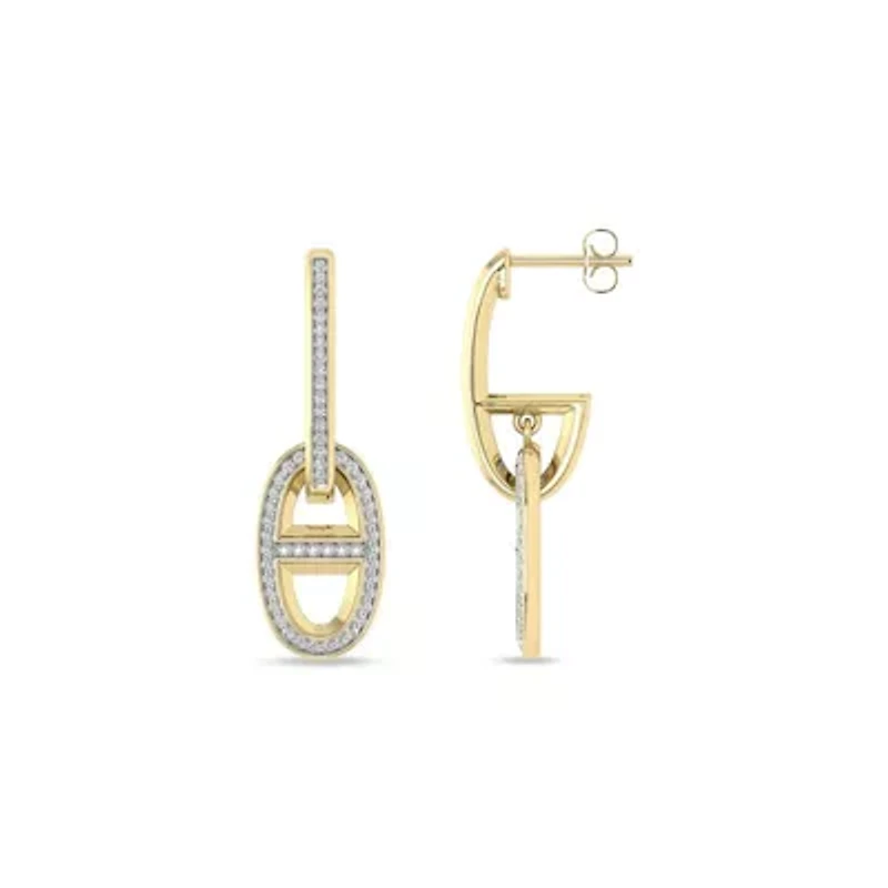 Marine Link Chain Style Dangle Earrings 1/3 Cttw Natural Diamond Studs 925 Silver Yellow Plated