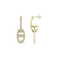 Marine Link Chain Style Dangle Earrings 1/3 Cttw Natural Diamond Studs 925 Silver Yellow Plated
