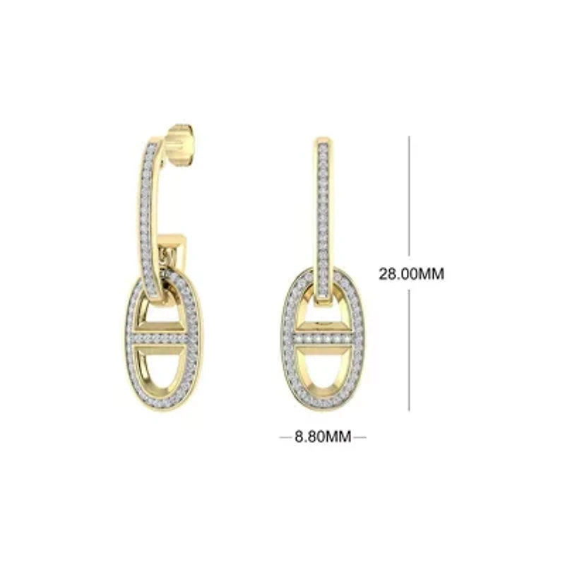 Marine Link Chain Style Dangle Earrings 1/3 Cttw Natural Diamond Studs 925 Silver Yellow Plated