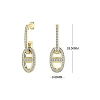 Marine Link Chain Style Dangle Earrings 1/3 Cttw Natural Diamond Studs 925 Silver Yellow Plated