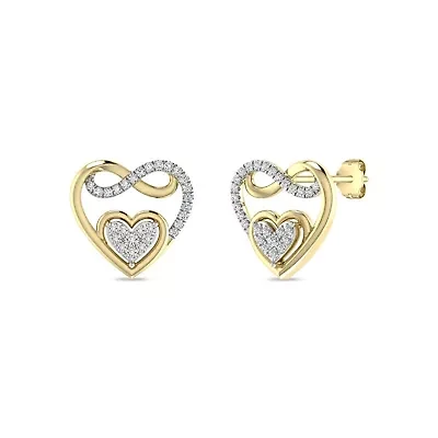 Heart with Infinity Style Earrings 1/4 Cttw Natural Diamond Stud Earrings in 925 Silver Yellow Plated