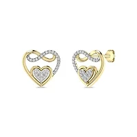 Heart with Infinity Style Earrings 1/4 Cttw Natural Diamond Stud Earrings in 925 Silver Yellow Plated