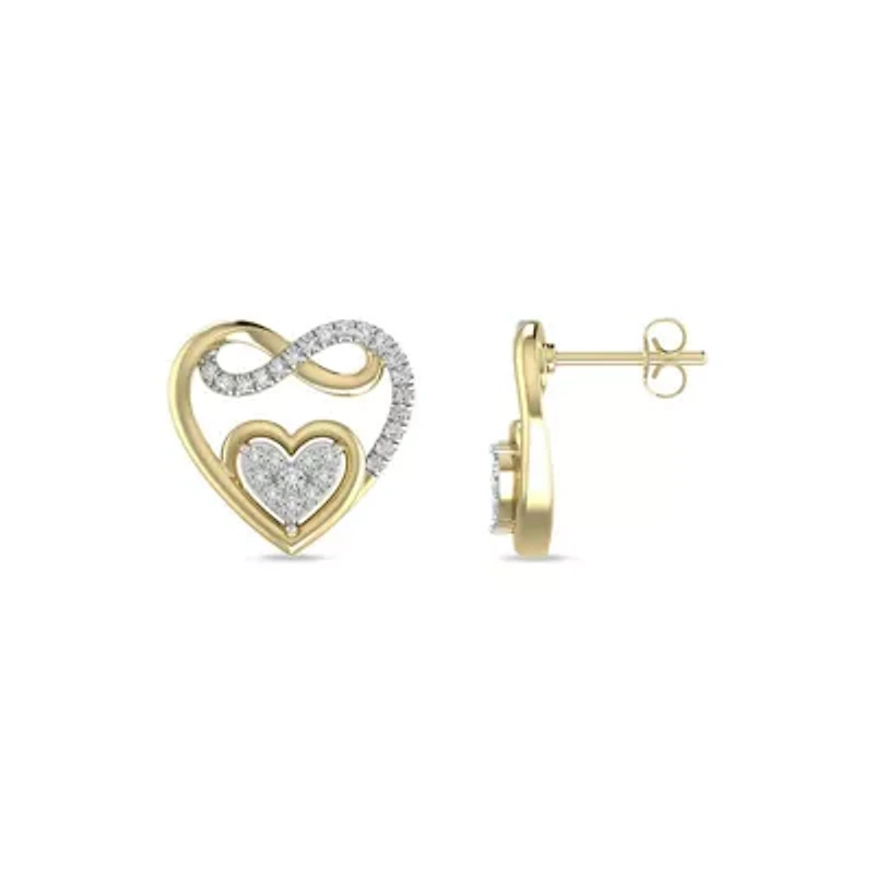 Heart with Infinity Style Earrings 1/4 Cttw Natural Diamond Stud Earrings in 925 Silver Yellow Plated