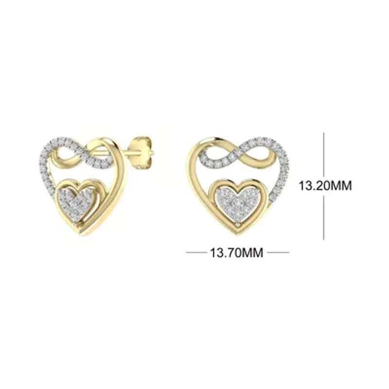 Heart with Infinity Style Earrings 1/4 Cttw Natural Diamond Stud Earrings in 925 Silver Yellow Plated