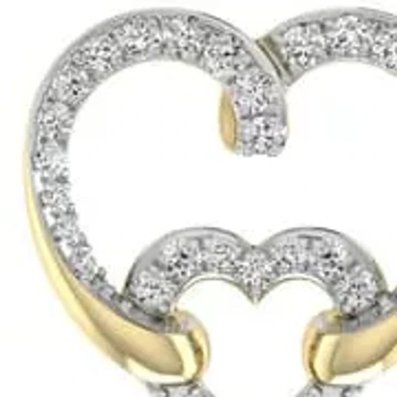 Double Heart Earrings 1/4 Cttw Natural Diamond Stud Earrings in 925 Silver Yellow Plated