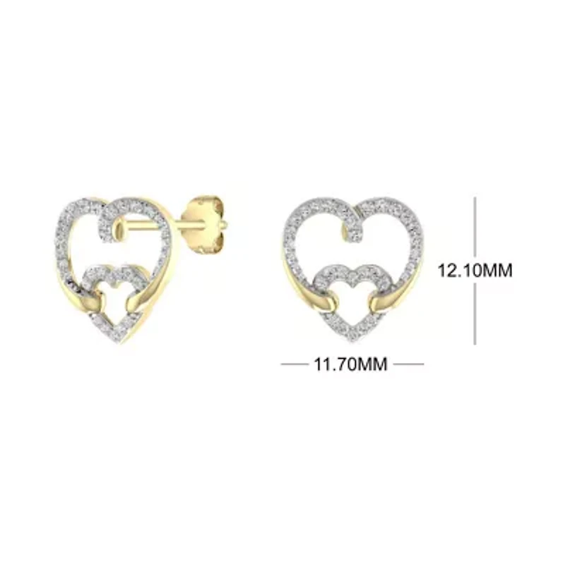 Double Heart Earrings 1/4 Cttw Natural Diamond Stud Earrings in 925 Silver Yellow Plated