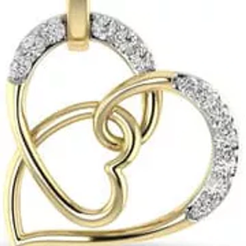 1/4 Cttw Natural Diamond Double Heart Dangle Stud Earrings in 10K Yellow Gold