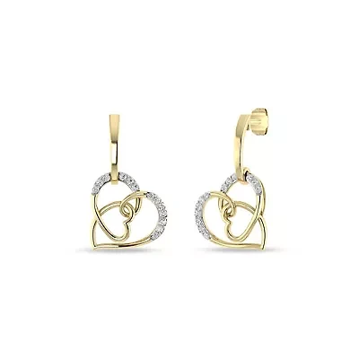 1/4 Cttw Natural Diamond Double Heart Dangle Stud Earrings in 10K Yellow Gold