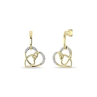 1/4 Cttw Natural Diamond Double Heart Dangle Stud Earrings in 10K Yellow Gold