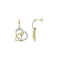 1/4 Cttw Natural Diamond Double Heart Dangle Stud Earrings in 10K Yellow Gold