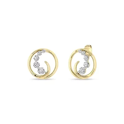 1/2 Cttw Natural Diamond Swirl Earrings Push Back Studs in 10K Yellow Gold