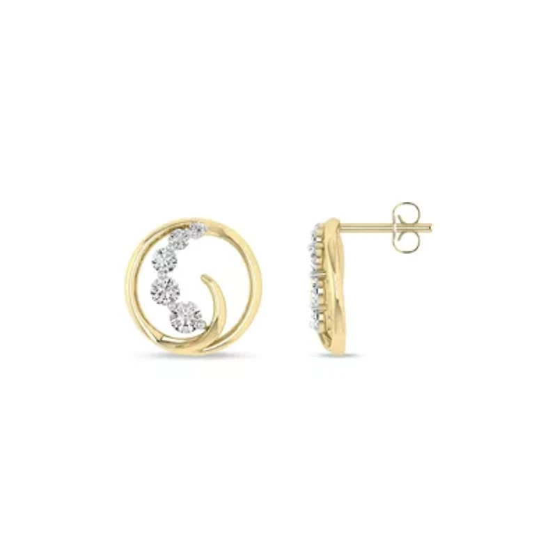 1/2 Cttw Natural Diamond Swirl Earrings Push Back Studs in 10K Yellow Gold