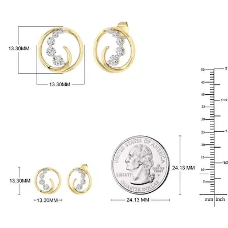 1/2 Cttw Natural Diamond Swirl Earrings Push Back Studs in 10K Yellow Gold