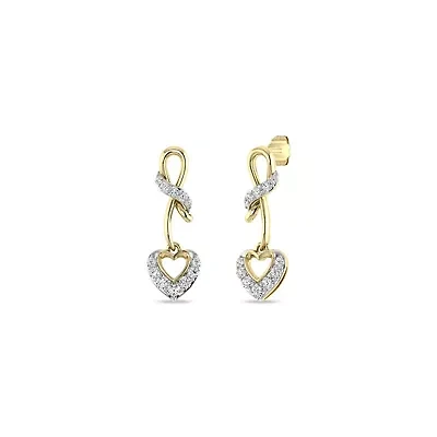 1/4 Cttw Natural Diamond Heart Shape Dangle Earrings with push back Studs in 10K Yellow Gold
