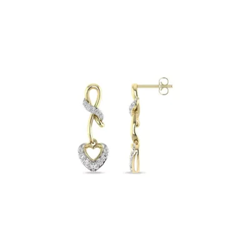1/4 Cttw Natural Diamond Heart Shape Dangle Earrings with push back Studs in 10K Yellow Gold