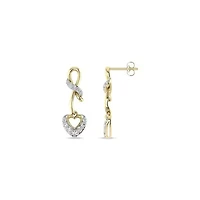 1/4 Cttw Natural Diamond Heart Shape Dangle Earrings with push back Studs in 10K Yellow Gold