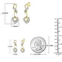 1/4 Cttw Natural Diamond Heart Shape Dangle Earrings with push back Studs in 10K Yellow Gold