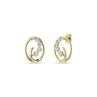 1/2 Cttw Natural Diamond Oval Shape Swirl Earrings Push Back Stud in 10K Yellow Gold