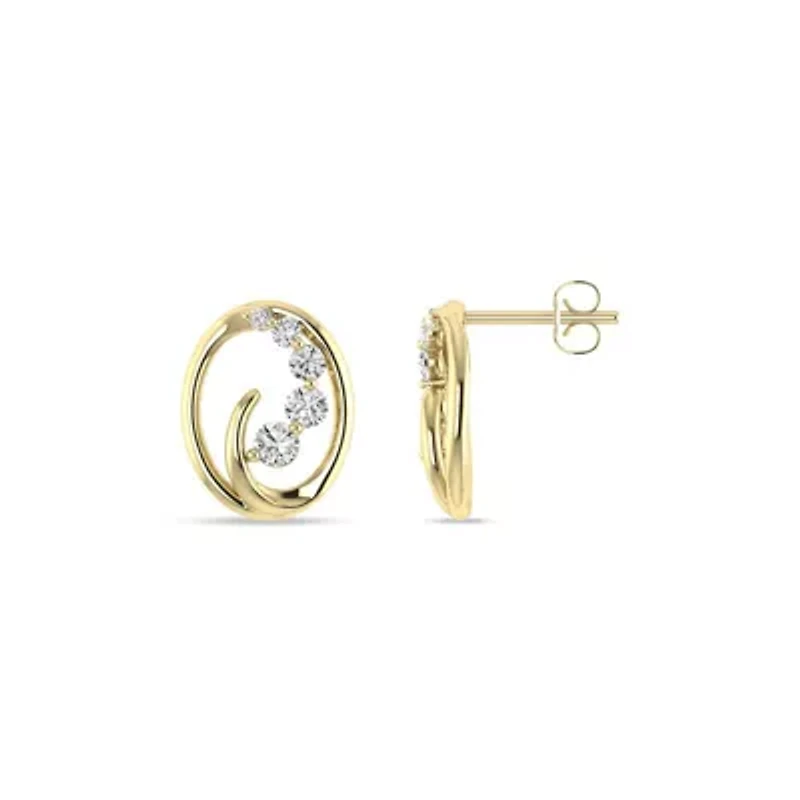 1/2 Cttw Natural Diamond Oval Shape Swirl Earrings Push Back Stud in 10K Yellow Gold