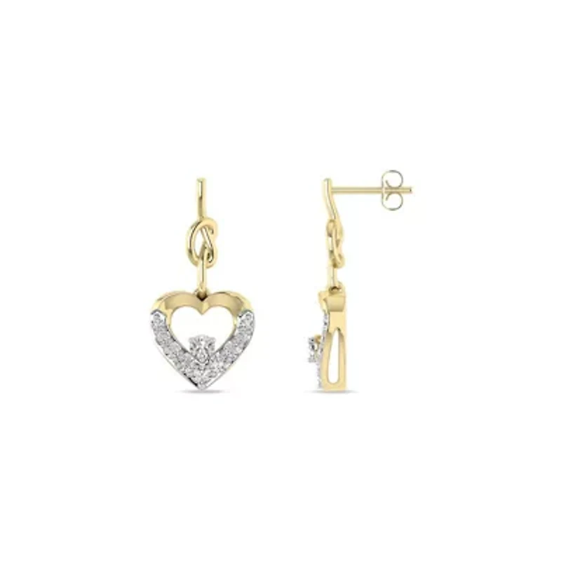 1/4 Cttw Natural Diamond Heart Shape Dangle Stud Earrings in 10K Yellow Gold