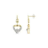 1/4 Cttw Natural Diamond Heart Shape Dangle Stud Earrings in 10K Yellow Gold