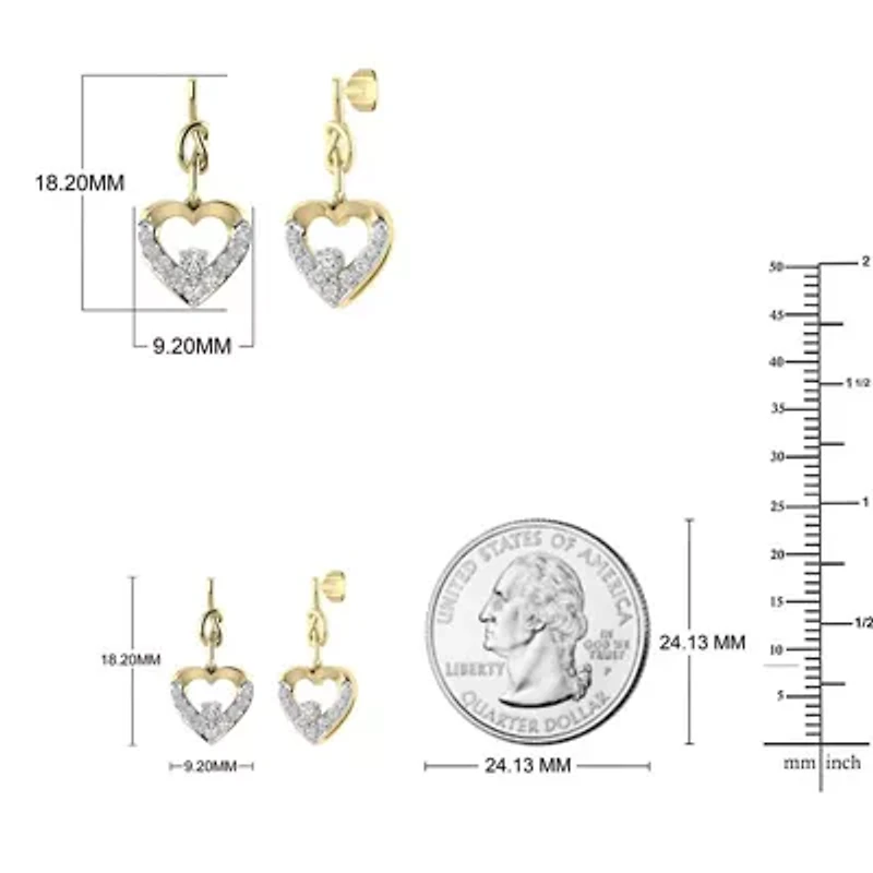 1/4 Cttw Natural Diamond Heart Shape Dangle Stud Earrings in 10K Yellow Gold