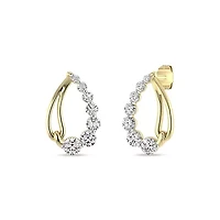 3/4.Cttw Round cut Natural Diamond Teardrop Shape Stud Earrings in 10K Yellow Gold