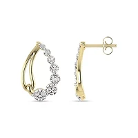 3/4.Cttw Round cut Natural Diamond Teardrop Shape Stud Earrings in 10K Yellow Gold