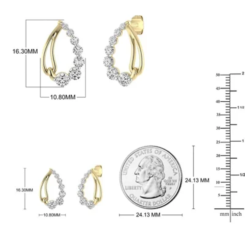 3/4.Cttw Round cut Natural Diamond Teardrop Shape Stud Earrings in 10K Yellow Gold