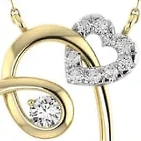 1/5 Cttw Natural Diamond Double Heart Pendant 18" Cable Chain 10K Yellow Gold