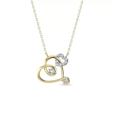 1/5 Cttw Natural Diamond Double Heart Pendant 18" Cable Chain 10K Yellow Gold