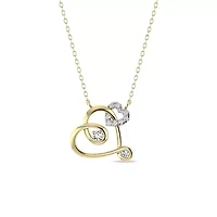 1/5 Cttw Natural Diamond Double Heart Pendant 18" Cable Chain 10K Yellow Gold