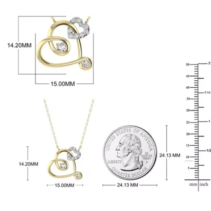 1/5 Cttw Natural Diamond Double Heart Pendant 18" Cable Chain 10K Yellow Gold