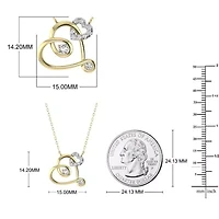 1/5 Cttw Natural Diamond Double Heart Pendant 18" Cable Chain 10K Yellow Gold