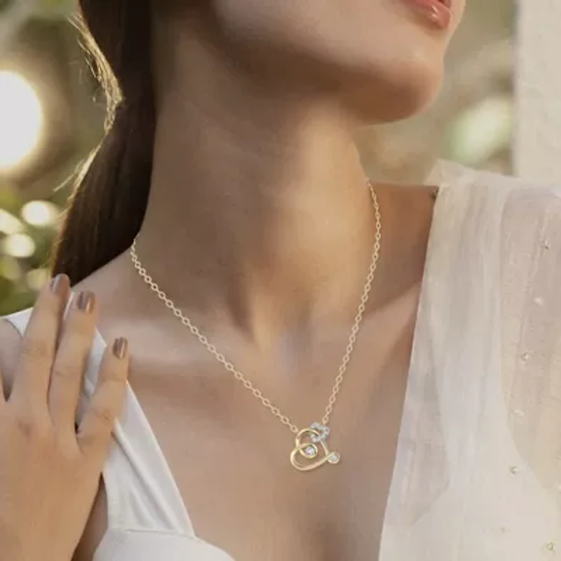 1/5 Cttw Natural Diamond Double Heart Pendant 18" Cable Chain 10K Yellow Gold