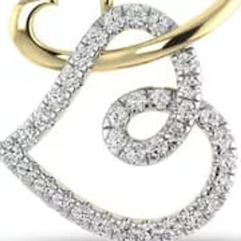 Double Heart Pendant Necklace 1/3 Cttw Natural Diamond Charm 18" Cable Chain in 10K Yellow Gold
