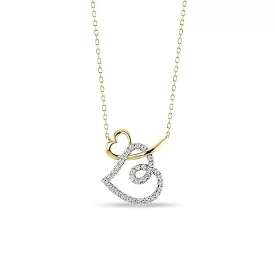 Double Heart Pendant Necklace 1/3 Cttw Natural Diamond Charm 18" Cable Chain in 10K Yellow Gold