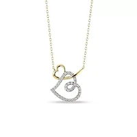 Double Heart Pendant Necklace 1/3 Cttw Natural Diamond Charm 18" Cable Chain in 10K Yellow Gold