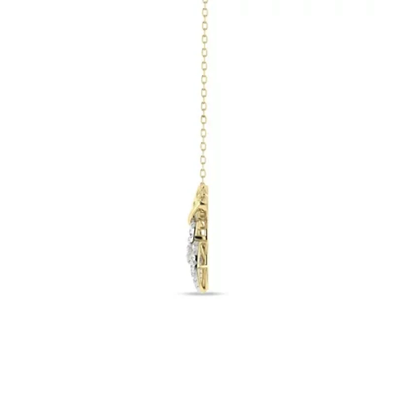 Double Heart Pendant Necklace 1/3 Cttw Natural Diamond Charm 18" Cable Chain in 10K Yellow Gold