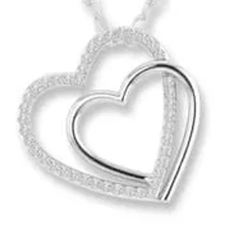 0.12 Ct.tw Natural Diamond Double Heart Pendant in 925 Sterling Silver