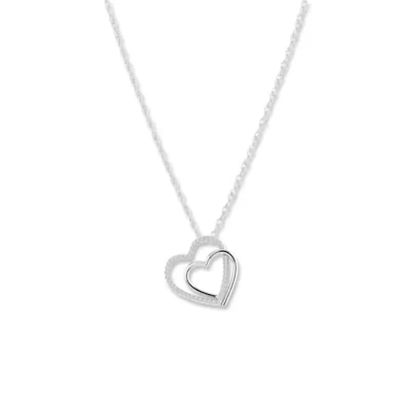 0.12 Ct.tw Natural Diamond Double Heart Pendant in 925 Sterling Silver