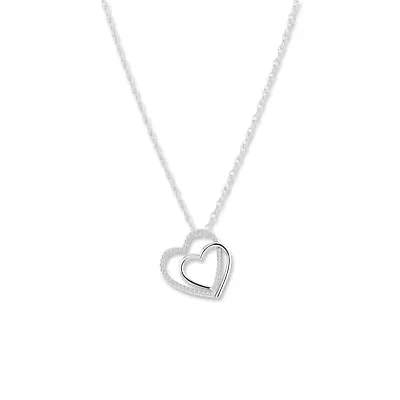 0.12 Ct.tw Natural Diamond Double Heart Pendant in 925 Sterling Silver