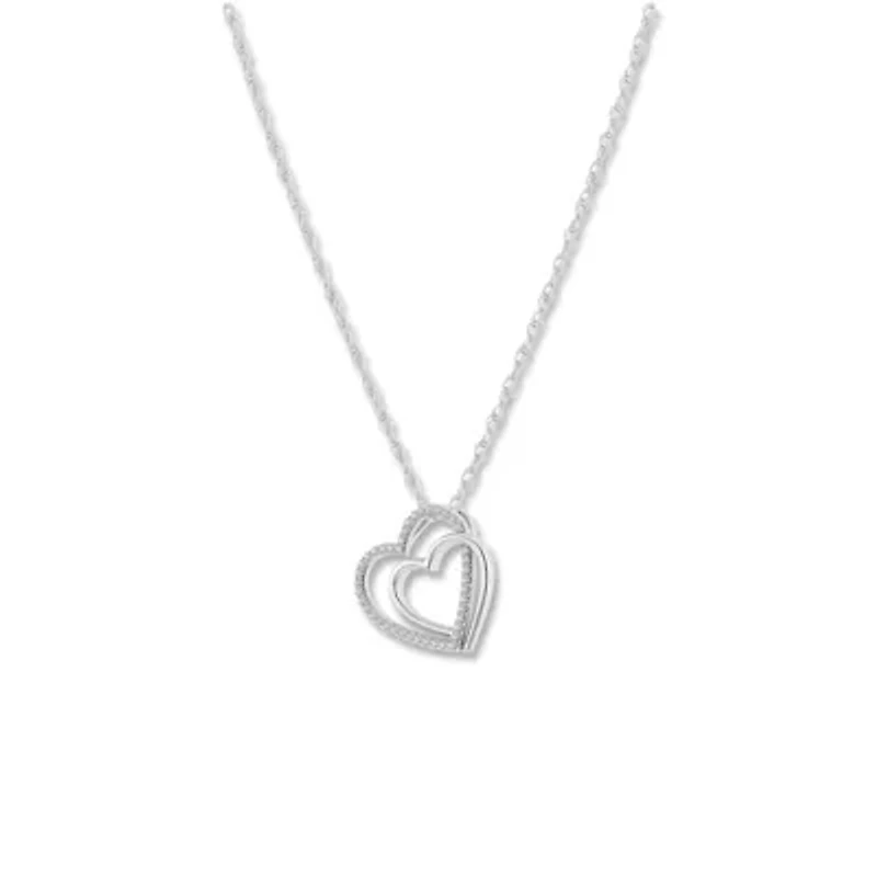 0.12 Ct.tw Natural Diamond Double Heart Pendant in 925 Sterling Silver