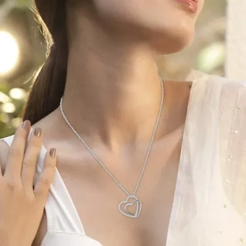 0.12 Ct.tw Natural Diamond Double Heart Pendant in 925 Sterling Silver