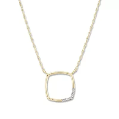 020 Cttw Natural Diamond Square Shape Pendant in 10K Yellow Gold
